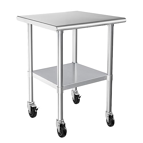 HARDURA Stainless Steel Table with Wheels 24 x 30 Inches Casters NSF Heavy Duty Commercial Work & Prep Table with Undershelf and Galvanized Legs for Restaurant Kitchen Bar and Hotel Garage - WoodArtSupply