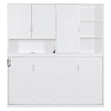 SOFTSEA Twin Size Horizontal Murphy Bed with Bookcase, LED Light and USB Charging Station, Space-Saving Hideaway Wall Bed Frame, White SOFTSEA