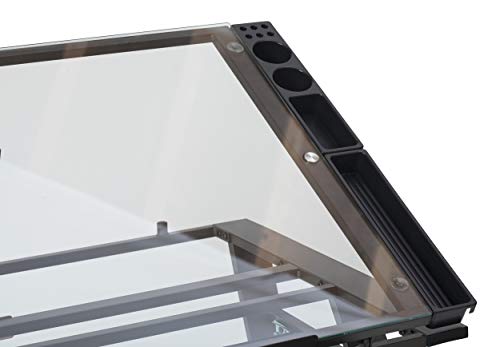SD STUDIO DESIGNS Futura Luxe Drawing, Drafting, Craft Table with Drawer, 35" Wide Angle Adjustable Top and Side Shelf, Pewter Grey/Clear Glass SD STUDIO DESIGNS