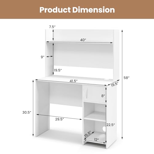 Tangkula Computer Desk with Hutch, Home Office Desk with Raised Display Shelf & 2 Open Shelves, Cabinet with Door, Cable Management Holes, Modern Laptop PC Desk, Study Writing Desk for Bedroom Tangkula
