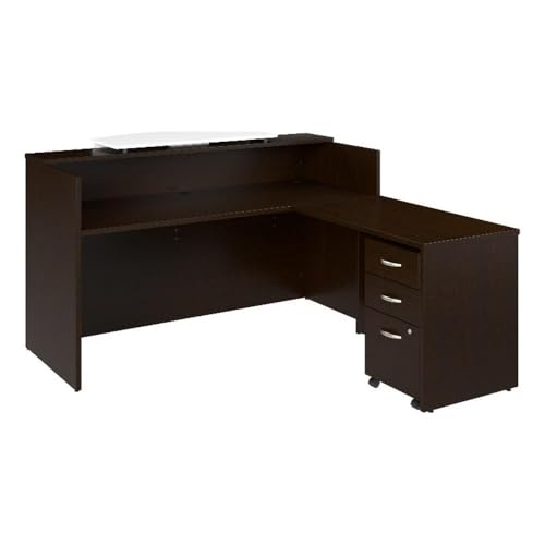 Bush Business Furniture Arrive 72W x 72D L Shaped Reception Desk with Counter and Mobile File Cabinet in Mocha Cherry Bush Furniture