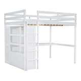 Loft Bed Full Size with Built-in Wardrobe, Desk, Storage Shelves and Drawers, Solid Wood Loft Bed Frame for Kids Teens Adults (White) BEDGJH
