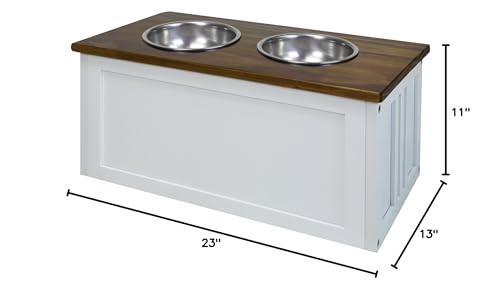 Casual Home 603-15 Wooden Storage Stand Pet Feeder, Two-Tone (Warm Brown, White), One Size - WoodArtSupply