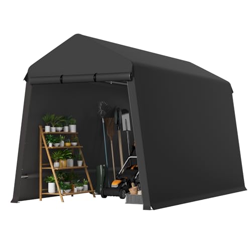 7X12 Ft Outdoor Portable Storage Shelter Shed with Rolled Up Zipper Doors & Vents, Heavy Duty Carport for Motorcycle Waterproof and Uv Resistant Anti-Snow Portable Garage Kit Tent, Black Hipicute