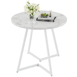 VECELO Round Dining Room Table with Wood Grain Tabletop and Steel Frame, for Kitchen, Living Room, Office, Conference, 2 to 4 Person, Fuax Marbled & White VECELO