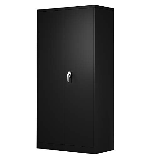 Generic Metal Storage Cabinet,Steel Storage Cabinet with 2 Doors and 4 Adjustable Shelves,Black Metal Cabinet with Lock,72"" Tall Steel - WoodArtSupply