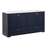 Spring Mill Cabinets Emlyn 60 Inch Double-Sink Bathroom Vanity with White Top, 2 Cabinets, 2 Drawers, 60.5" W x 18.75" D x 32.89", Deep Blue Spring Mill Cabinets