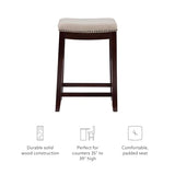 Linon Linen Backless Claridge Stool, Counter Height, Beige & Dark Walnut Linon