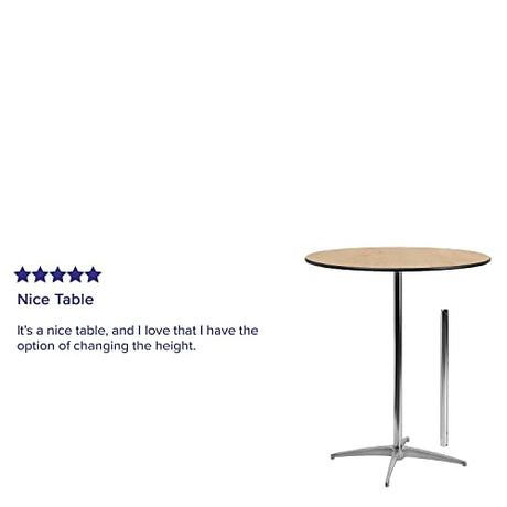 Adjustable 36'' Round Wood Cocktail Table with 30'' and 42'' Columns in Natural Finish Flash Furniture