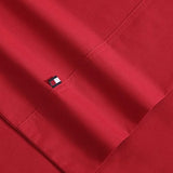 Tommy Hilfiger - Sheet Set, Cotton Percale Bedding with Matching Pillowcases, Crisp & Cool, Solid Home Essentials (Red, Queen) Tommy Hilfiger