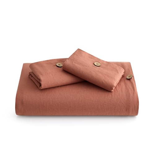 Bedsure Linen Duvet Cover King - Linen Cotton Blend Bedding Set, Soft & Cozy, 3 Pieces, 1 Duvet Cover 104x90 Inches and 2 Pillowcases, Burnt Orange Color Cooling Bedding, Comforter Sold Separately Bedsure