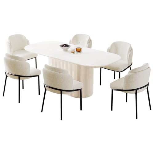TreLined 70" Oval Dining Table Set for 6, 7-Piece Dining Set, Modern Dining Room Table with 6 Dining Chairs for Kitchen, Living Room, Bar, Large Oval Dinner Table, White TreLined