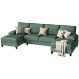 Shintenchi U Shaped Sectional Couches for Living Room, 4 Seat Modern Sectional Sofa with Removable Armrest & Soft Backrest for Apartment and Small Space, Deep Green Shintenchi
