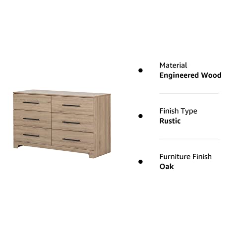 South Shore Primo 6-Drawer Double Dresser, Rustic Oak - WoodArtSupply