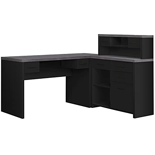 Monarch Specialties Computer Desk L-Shaped - Left or Right Set- Up - Corner Desk with Hutch 60"L (Black - Grey Top) Monarch Specialties
