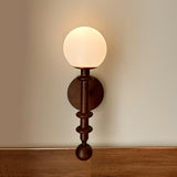 RXPVUXE Vintage Wood Wall Sconce Globe Glass Wall Lamp with Pull Chain Switch, Farmhouse Bedside Aisle Deco Lighting Fixture Retro Modern Wooden Wall Light for Living Room Hallway Stairs, E27 RXPVUXE