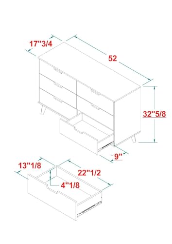 Walker Edison Modern 6-Drawer Dresser Bedroom Storage Organizer, 52 Inch, Riviera Cut-Out - WoodArtSupply