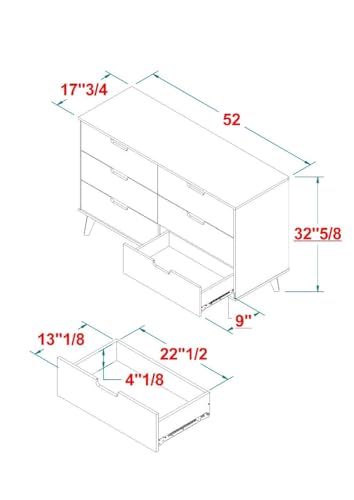 Walker Edison Modern 6-Drawer Dresser Bedroom Storage Organizer, 52 Inch, Riviera Cut-Out Walker Edison