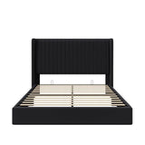 Allewie Queen Size Lift Up Storage Bed Frame, Hydraulic Support System, Upholstered Platform Bed Frame, Underneath Storage, Vertical Channel Tufted Headboard with Wingback, No Box Spring Needed, Black Allewie