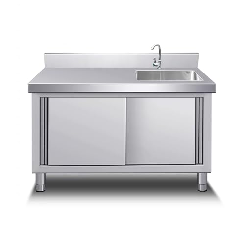 Kitchen Cabinet with Sink Laundry Sink with Cabinet Freestanding Utility Sink with Faucet Outdoor Stainless Steel Sink with Workbench and Storage Cabinet for Restaurant Laundry Room.(120x60x80cm) YHQYCGS
