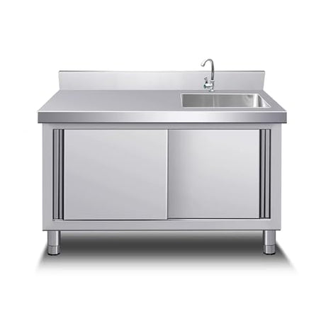Kitchen Cabinet with Sink Laundry Sink with Cabinet Freestanding Utility Sink with Faucet Outdoor Stainless Steel Sink with Workbench and Storage Cabinet for Restaurant Laundry Room.(120x60x80cm) YHQYCGS