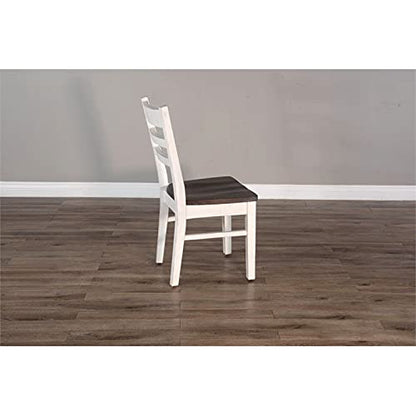 Pemberly Row 18" Wood Dining Room Ladderback Chair with Wood Legs for Kitchen, Modern Restaurant Chairs in Off White and Dark Brown - WoodArtSupply