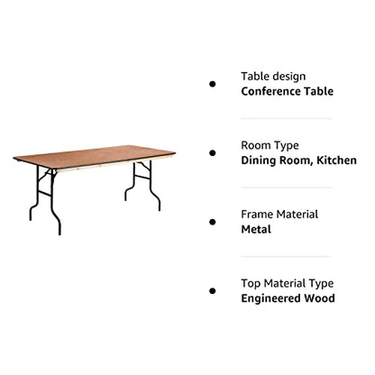 Flash Furniture Fielder 6-Foot Rectangular Wood Folding Banquet Table with Clear Coated Finished Top - WoodArtSupply