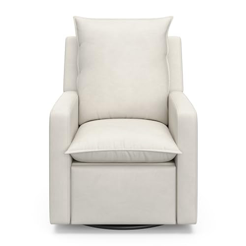 Storkcraft Timeless Reclining Glider (Ivory) -USB Charging Port, 360-Degree Metal Swivel Base, Manual Extending Foot Rest, Supportive Cushions, Durable Fabric