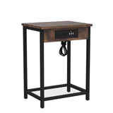 CADUKE Nightstand with Charging Station, Small Bedside Table with USB Ports and Power Outlets, Industrial Brown Side Table for Bedroom, Living Room, Farmhouse CADUKE