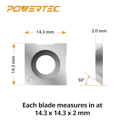 POWERTEC Carbide Cutters Knives for Wen Planers PL1326, Jointers JT630H w/Spiral, Helical Cutterheads, Square Blades Inserts fits Cutech Planers, POWERTEC