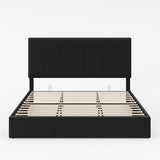 Allewie King Size Velvet Lift Up Storage Bed Frame, Vertical Channel Tufted Headboard, Hydrualic Underneath Storage, Upholstered Platform Bed, Wooden Slats Support, No Box Spring Needed, Black Allewie