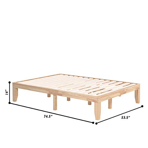 KOMFOTT 14-Inch Solid Wood Platform Bed Frame – Full Size, No Box Spring Needed, Durable Rubber Wood Design KOMFOTT