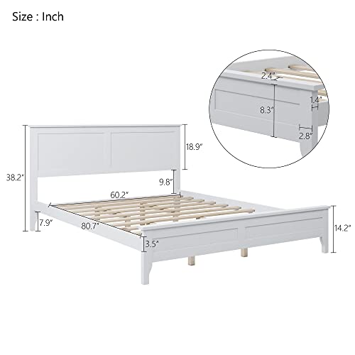 LZ LEISURE ZONE White Queen Size Platform Bed Frame - Modern Solid Wood Design - WoodArtSupply