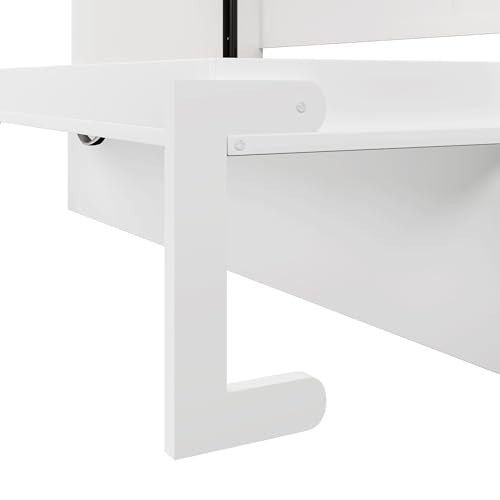 Twin Size Murphy Bed with Hidden Foldable Bed & Desk & Storage Shelves,Wood Folding Hideaway Wall Bed Cabinet with Space-Saving for Small Space Apartments Guest Room,No Box Spring Needed,White FUvellamo