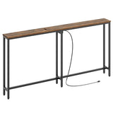 YATINEY Narrow Console Table, 70.9" Behind Couch Table Skinny, Small Entryway Table with Power Outlets, Modern Hallway Table for Living Room, Entryway, Rustic Brown and Black CT15UBR YATINEY