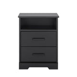 Prepac Rustic Ridge Farmhouse Nightstand Bedside Table, Black Nightstand for Bedroom, End Table with 2 Drawers and Open Shelf 16.25"D x 18.75"W x 24.5"H Prepac