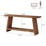 TRIBEWOOD 70.9'' Solid Wood Console Table, Narrow Long Sofa Table Behind Couch with 2-Tier Storage, Farmhouse Entryway Table for Living Room, Hallway, Foyer, Brown TRIBEWOOD