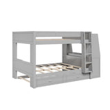 CKLMMC Full Size Multifunctional Bunk Bed with Desk and Bookshelves, Trundle, Space-Saving Wooden Bunk Bed for Kids & Teens (Gray/T) CKLMMC