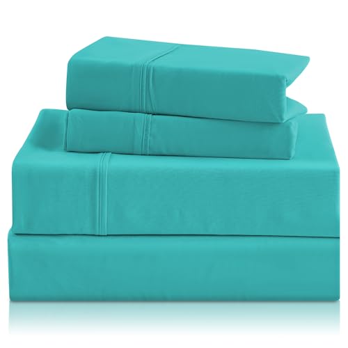 CozySmile Holtel Luxury Twin Size Sheet Set - 3 Piece Soft Microfiber Sheets for Twin Size Bed, 16" Deep Pocket Easy Care Wrinkle Free Cooling Bedding Sheet and Pillowcase Set, Turquoise CozySmile
