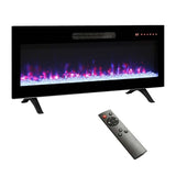 36 Inch Ultra-Thin Electric Fireplace, Recessed and Wall Mounted Fireplace, LED Light Heater with Remote Control, Tempered Glass Front Electric Fireplace with Multi Color Flame & Emberbed FTOPBTB