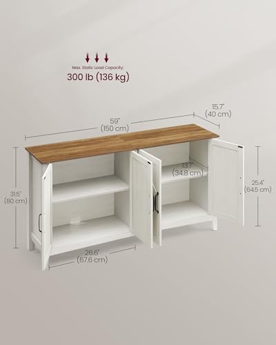 VASAGLE LIRY Collection - Storage Cabinet, Buffet Cabinet, Sideboard, Credenza, with Adjustable Shelves, for Living Room, Entryway, Rustic White and Honey Brown ULSC381W01 VASAGLE