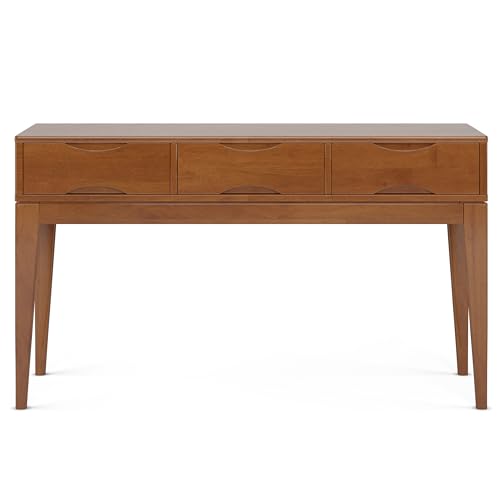 SIMPLIHOME Harper SOLID HARDWOOD 54 Inch Wide Mid Century Modern Console Sofa Table in Teak Brown, for The Living Room Entryway and Bedroom SIMPLIHOME