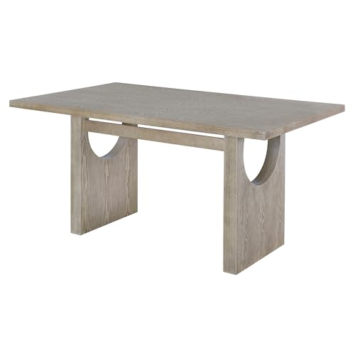 Merax Wood Dining Table Set for 6, Rectangular Tabletop/Upholstered Chairs/Retro Geometric Design, Ideal for Dining-Room and Kitchen, Natural Merax