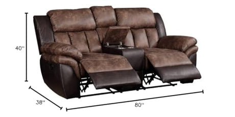 Acme Jaylen Microfiber Reclining Loveseat with Console in Toffee and Espresso Acme