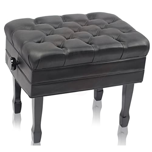 Griffin Genuine Leather Adjustable Piano Bench Black Solid Wood Vintage Style & Heavy-Duty Ergonomic Keyboard Stool | Cushion Seat with Storage Space Griffin