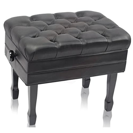 Griffin Genuine Leather Adjustable Piano Bench Black Solid Wood Vintage Style & Heavy-Duty Ergonomic Keyboard Stool | Cushion Seat with Storage Space Griffin