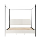 Christopher Knight Home King Size Upholstered Canopy Bed Frame with Boucle Fabric, Curved Headboard and Iron Legs, Modern Platform Bed Frame with Slats No Box Spring Needed, White
