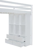 Merax White Full Size Loft Bed with Shelves, Desk, and LED Light Merax