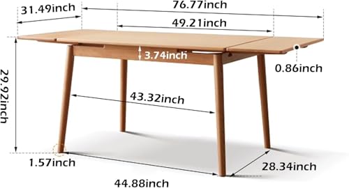 Vadisun 49.21’’-76.77’’ Extendable Dining Room Table for 6-10 Person, 100% Solid Wood Oak Dinner Kitchen Table, Mid Century Modern Dining Table for Kitchen, Living Room, Apartment (Natural) Vadisun