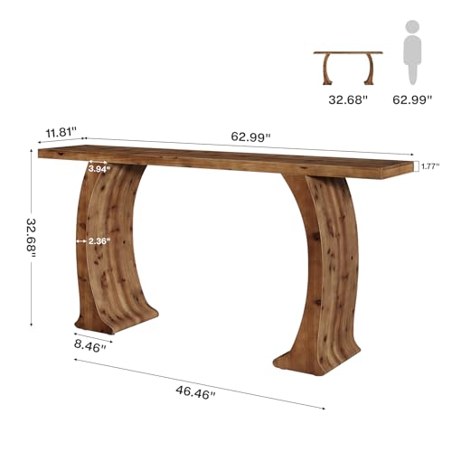 Tribesigns 63" Farmhouse Console Table for Living Room, Rustic Entryway Table with Curved Legs, Vintage Brown Tribesigns